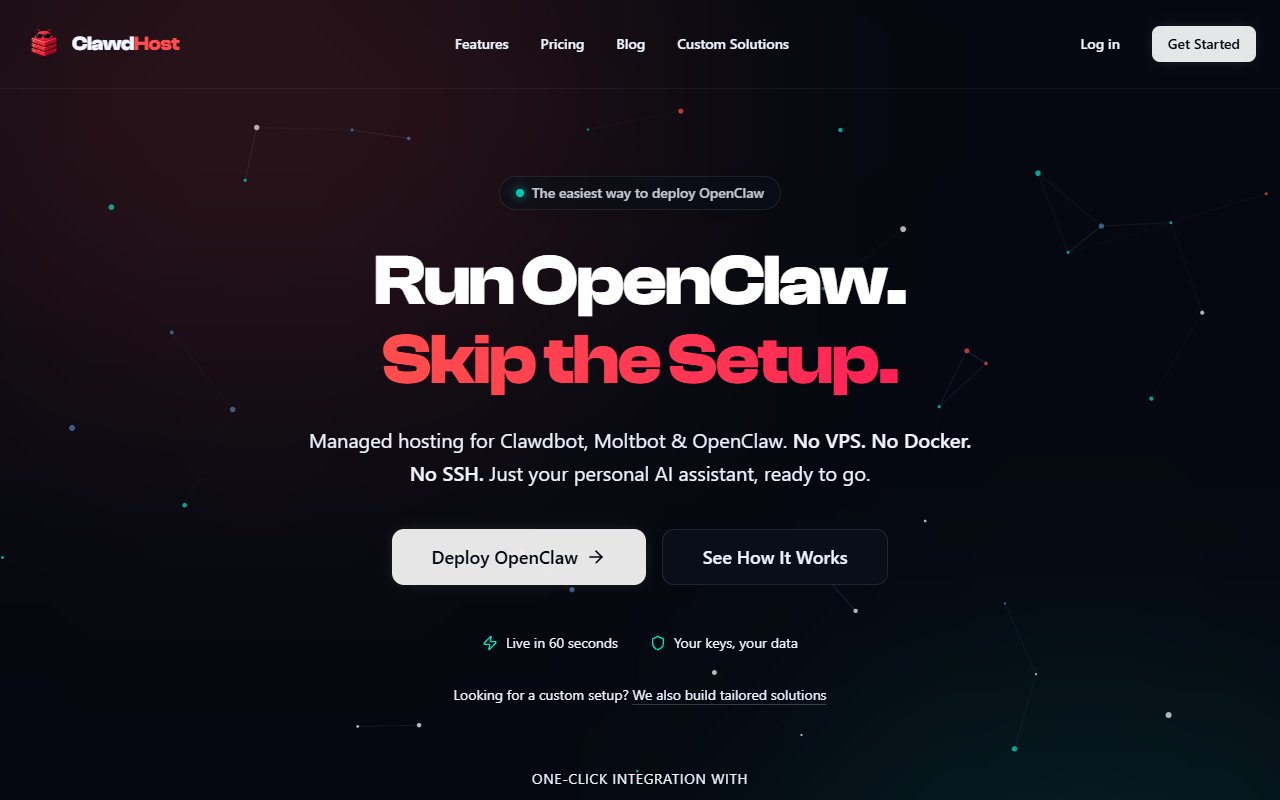 ClawdHost Hosting tool screenshot — openclaw.ai