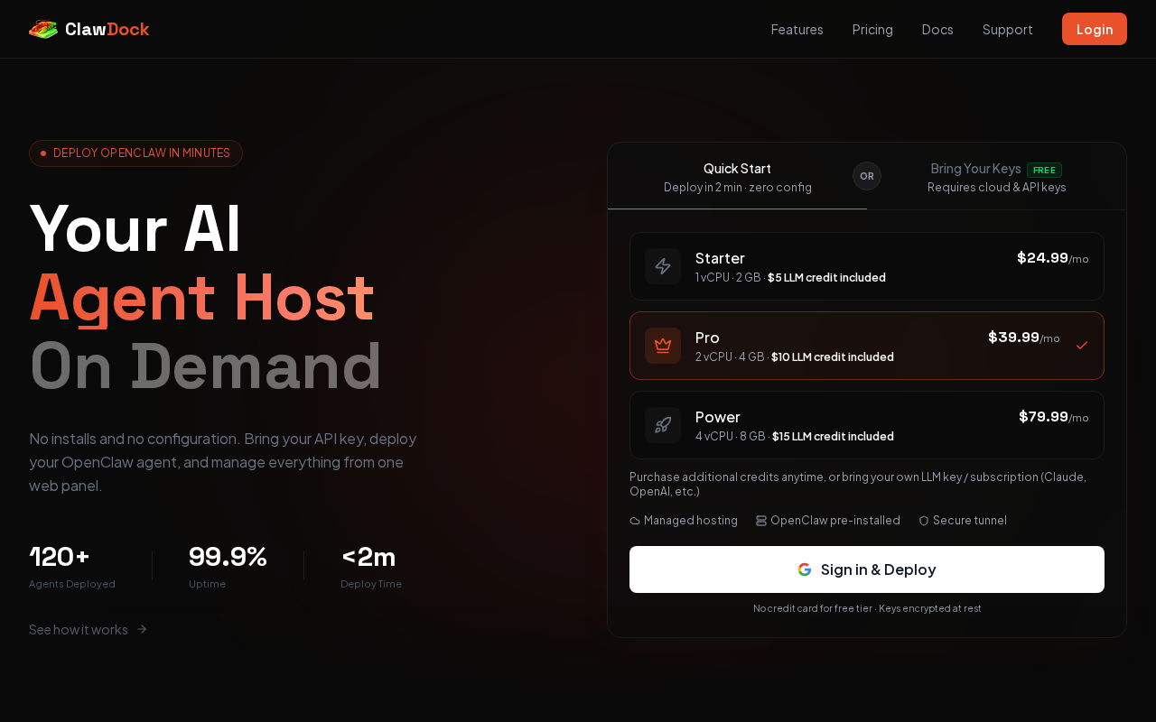 ClawDock — Hosting tool screenshot