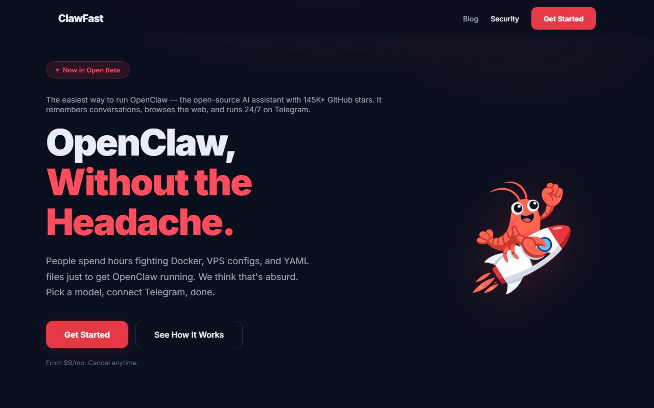 ClawFast Hosting tool screenshot — openclaw.ai