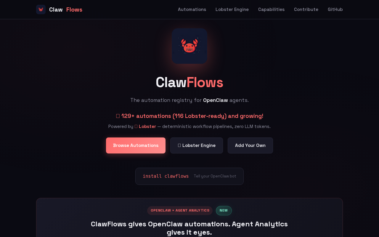 ClawFlows — Skills Registry tool screenshot