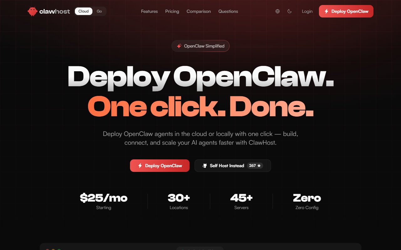 ClawHost Hosting tool screenshot — openclaw.ai