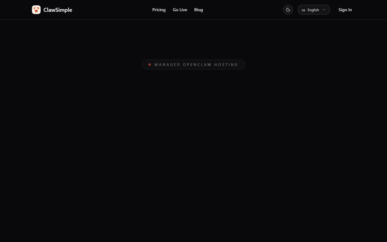 ClawSimple Hosting tool screenshot — openclaw.ai