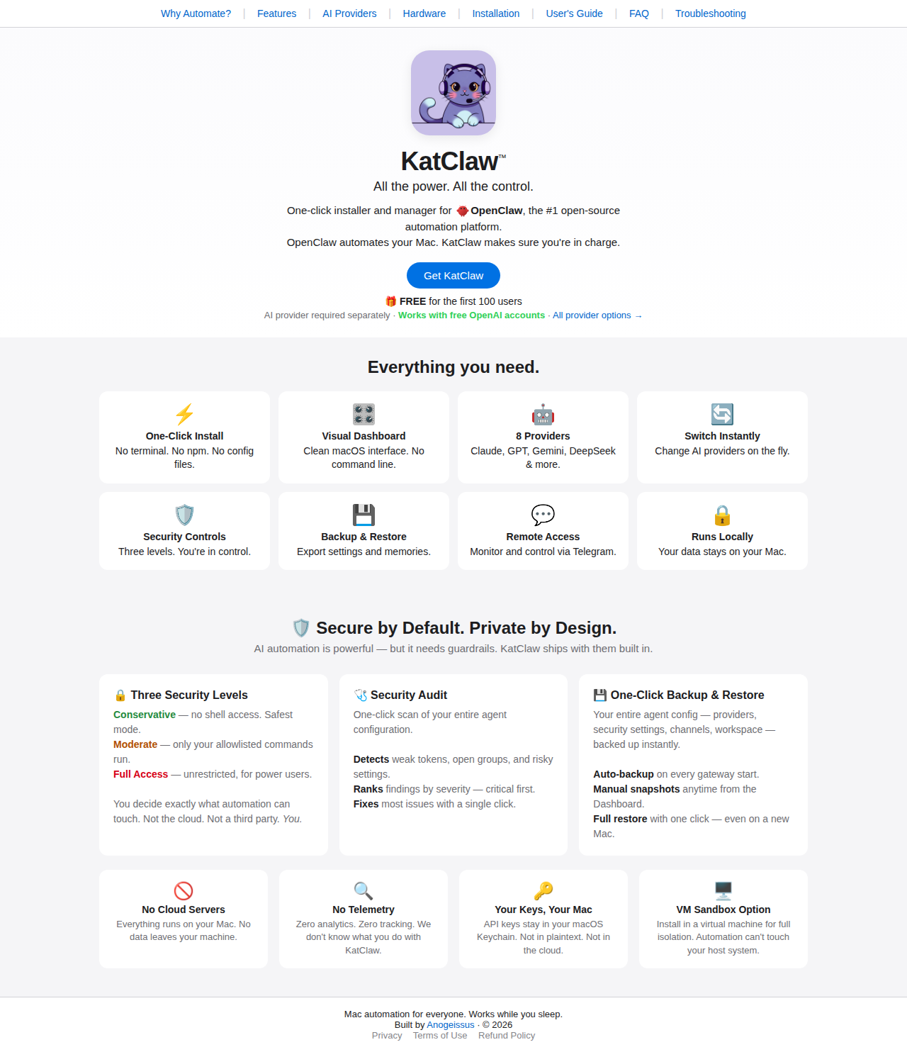 KatClaw (via coral-deploy-24-7-openclaw-ai-employees) — Hosting tool screenshot