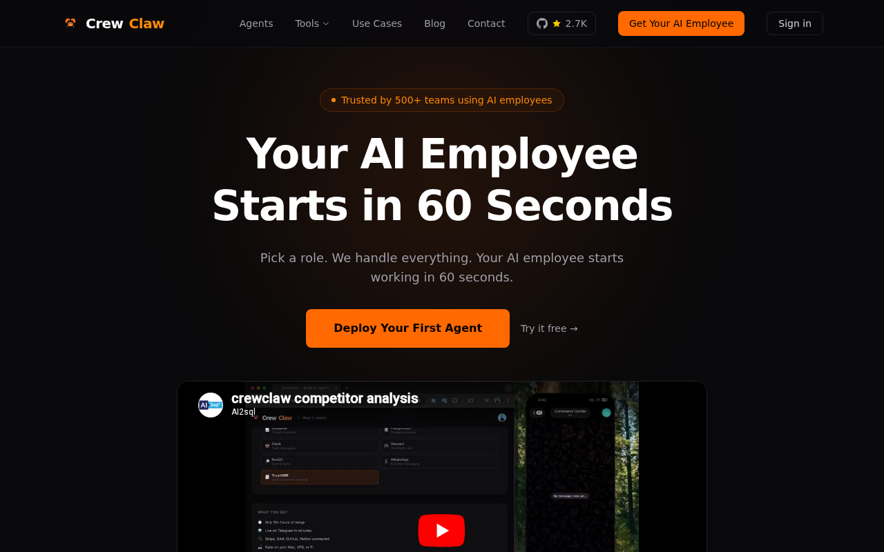 CrewClaw — Hosting tool screenshot