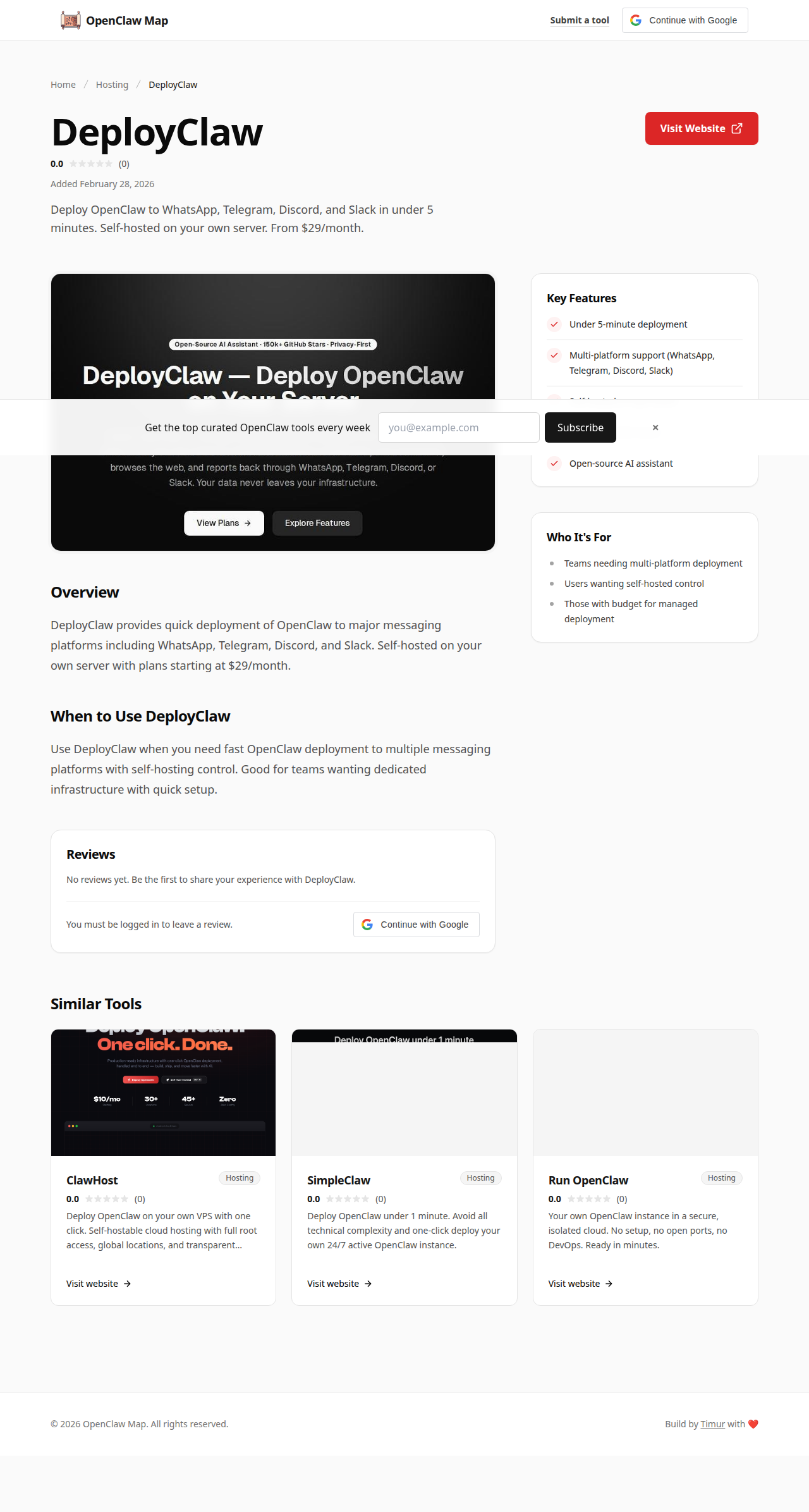 DeployClaw Hosting tool screenshot — openclaw.ai