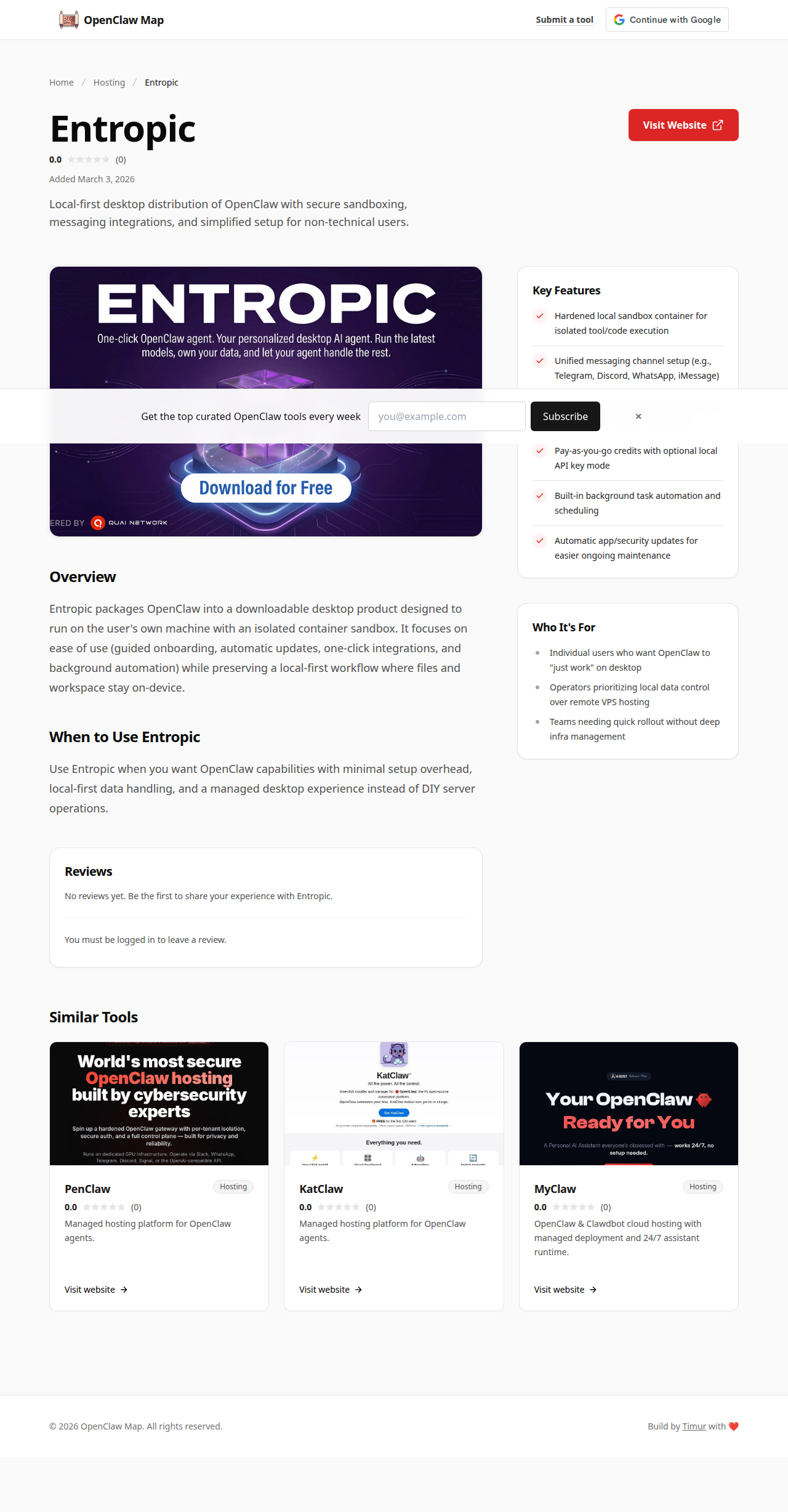 Entropic Hosting tool screenshot — openclaw.ai