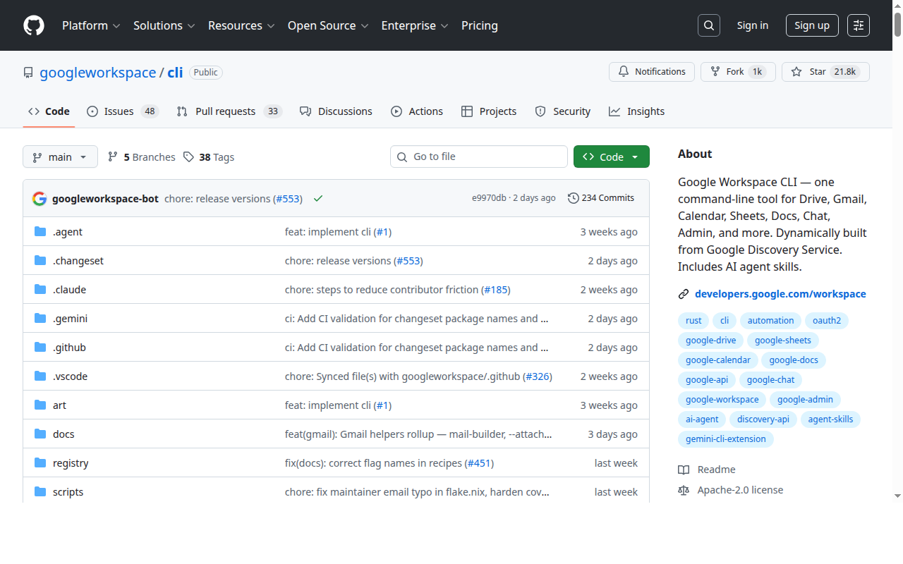 Google Workspace CLI Infrastructure tool screenshot — openclaw.ai