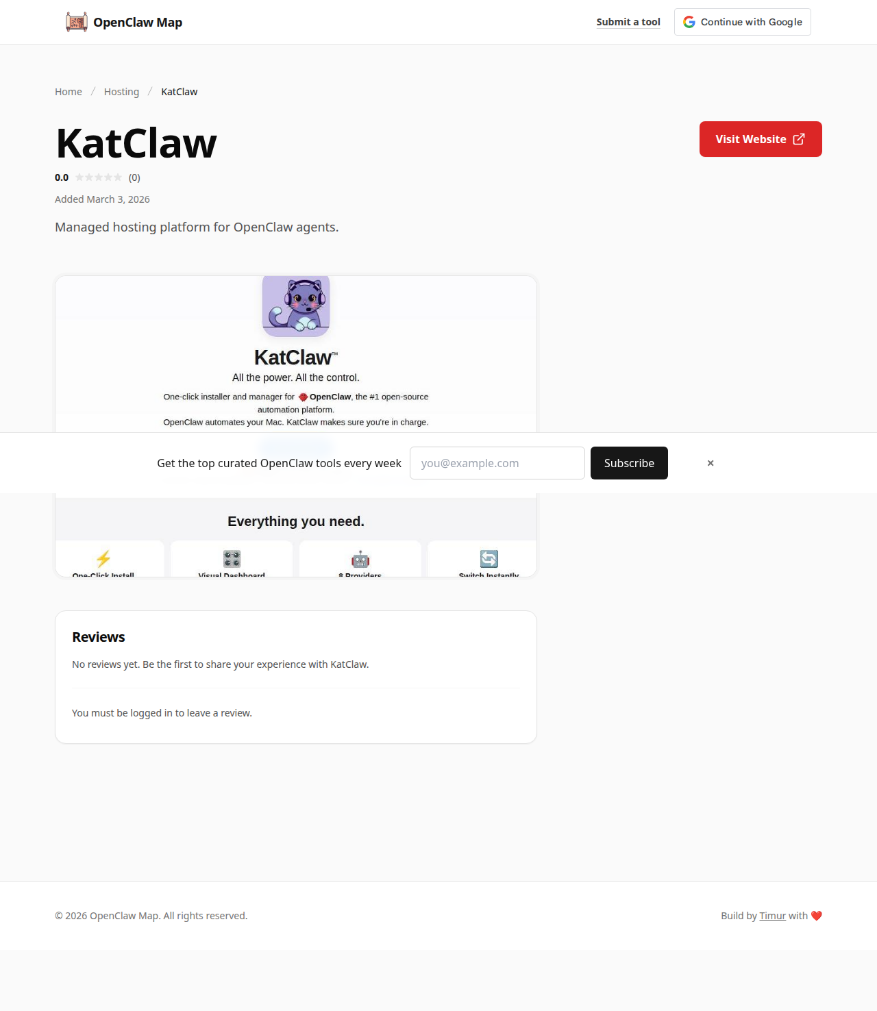 KatClaw Hosting tool screenshot — openclaw.ai