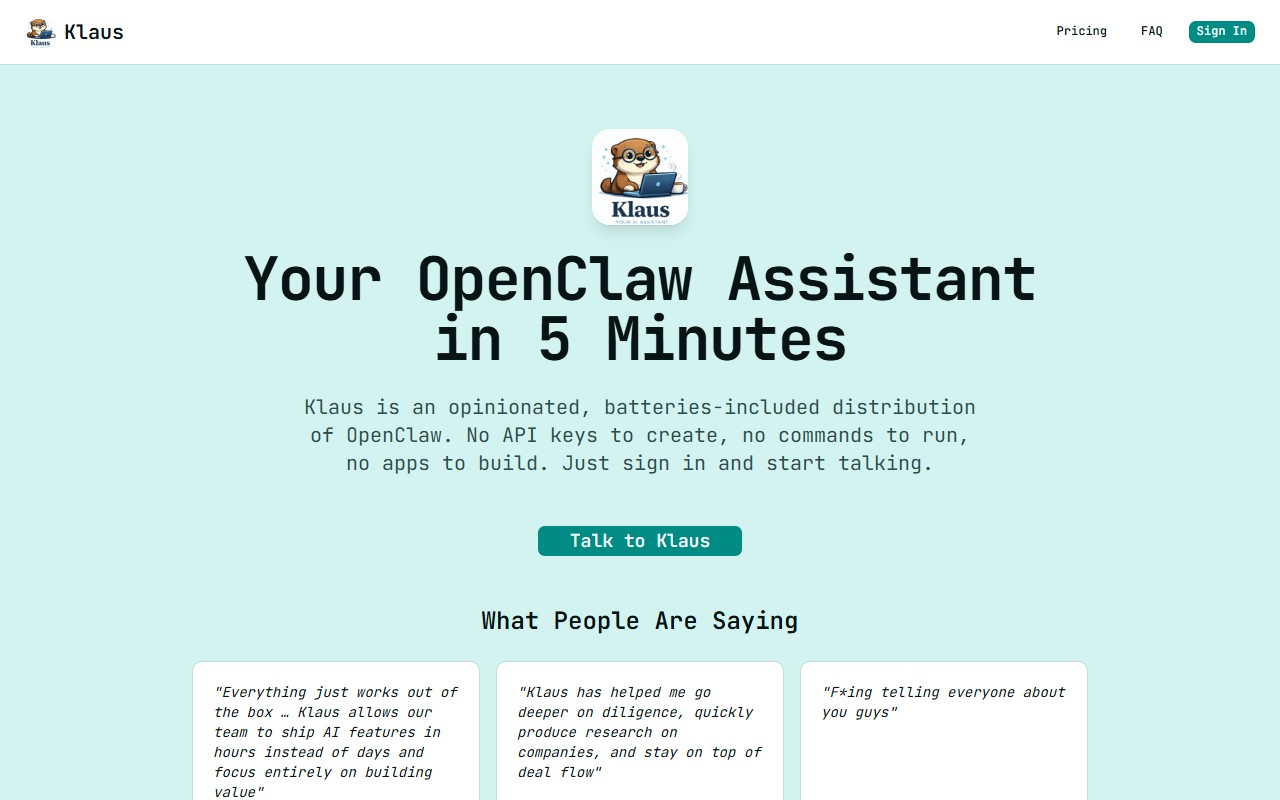 Klaus — Hosting tool for openclaw.ai