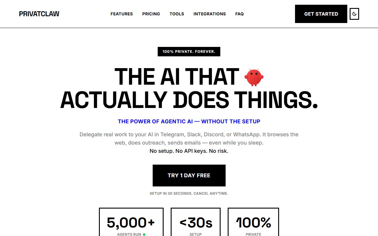 PrivatClaw Hosting tool screenshot — openclaw.ai