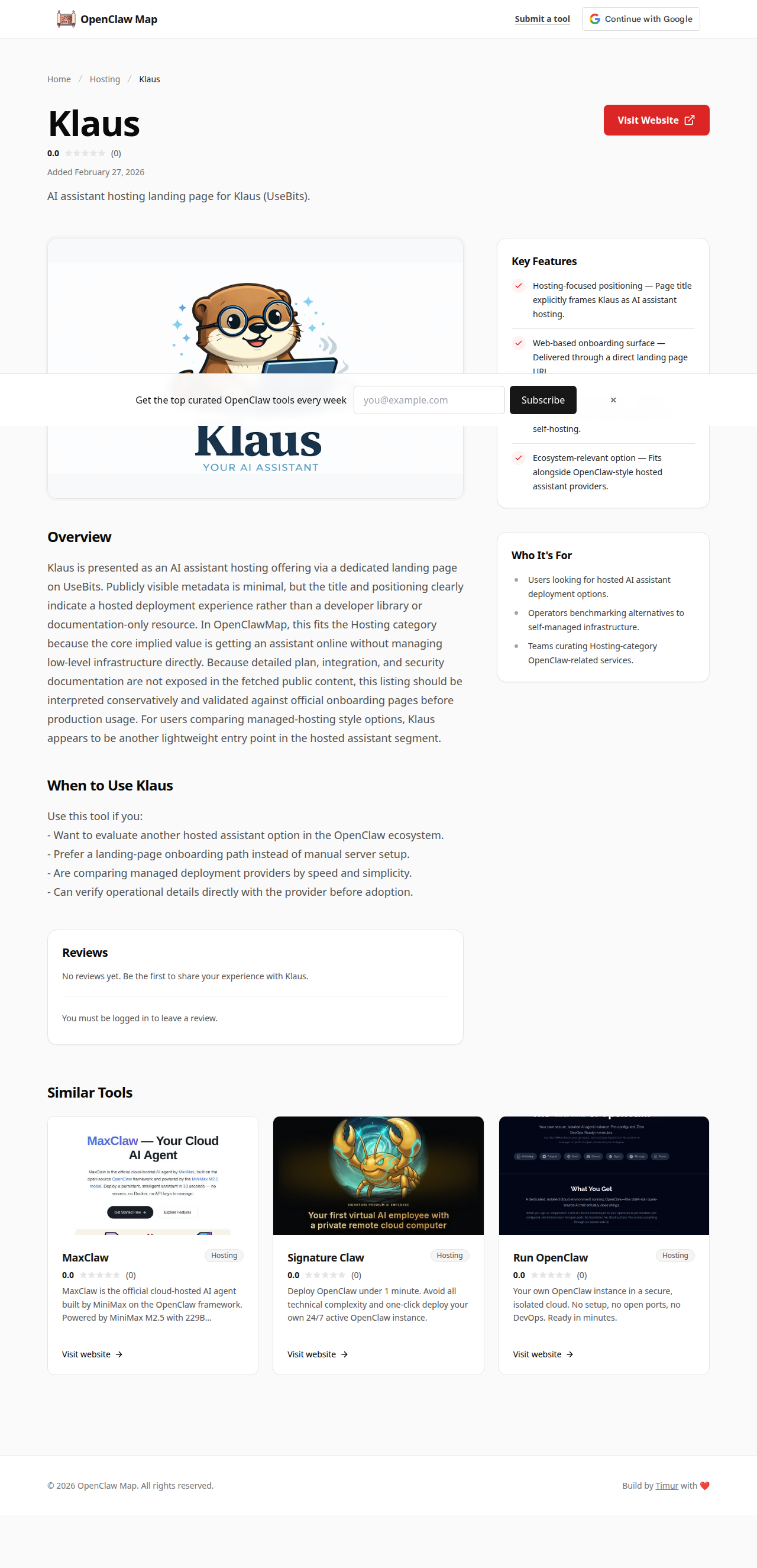vibeclaw Hosting tool screenshot — openclaw.ai